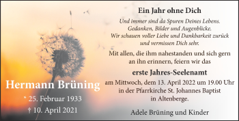 Anzeige von Hermann Brüning 