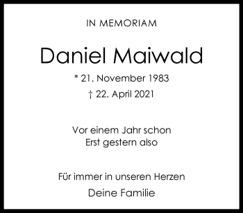 Anzeige von Daniel Maiwald 