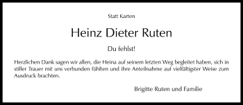 Anzeige von Heinz Dieter Ruten 