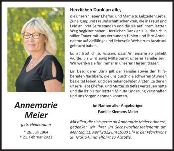 Anzeige von Annemarie Meier 