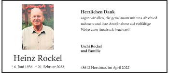 Anzeige von Heinz Rockel 