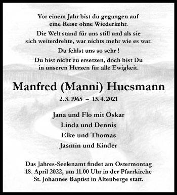 Anzeige von Manfred Huesmann 