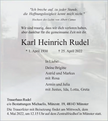 Anzeige von Karl Heinrich Rudel 