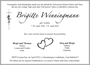Anzeige von Brigitte Wenningmann 