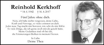 Anzeige von Reinhold Kerkhoff 