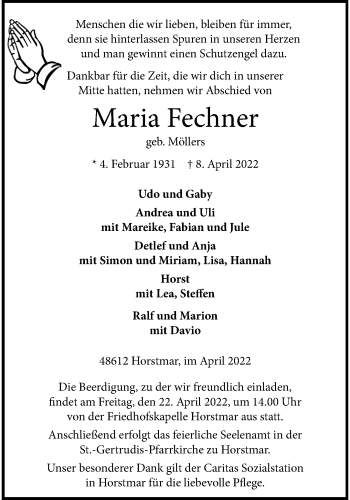 Anzeige von Maria Fechner 