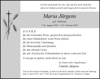 Anzeige von Maria Jürgens 