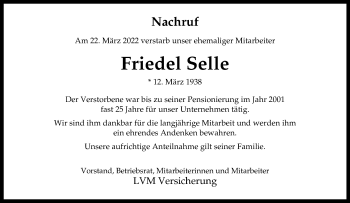 Anzeige von Friedel Selle 
