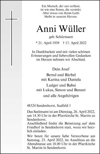 Anzeige von Anni Wüller 