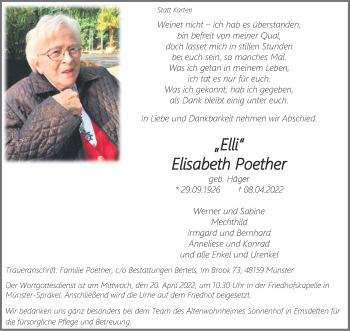 Anzeige von Elisabeth Poether 