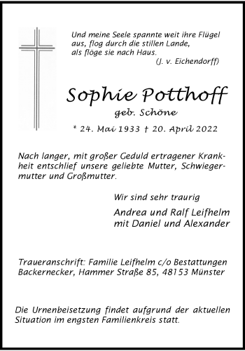 Anzeige von Sophie Potthoff 