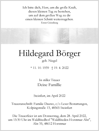 Anzeige von Hildegard Börger 