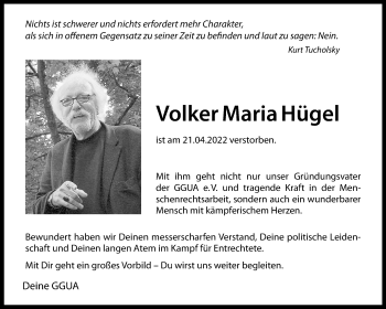 Anzeige von Volker Maria Hügel 