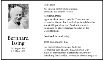 Anzeige von Bernhard Issing 