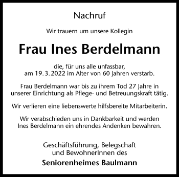 Anzeige von Ines Berdelmann 