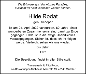 Anzeige von Hilde Rodat 