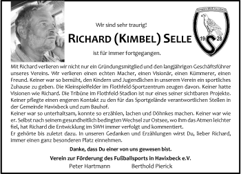 Anzeige von RICHARD SELLE 