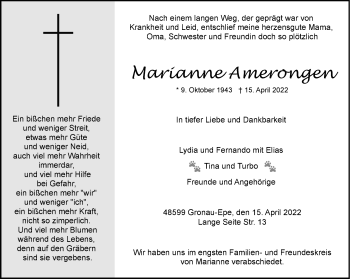 Anzeige von Marianne Amerongen 