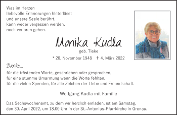 Anzeige von Monika Kudla 