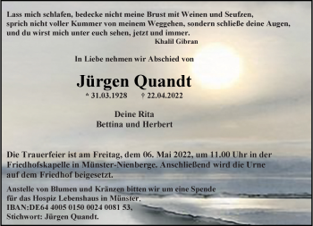 Anzeige von Jürgen Quandt 