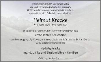 Anzeige von Helmut Kracke 