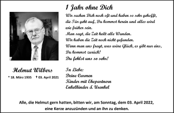 Anzeige von Helmut Wilbers 