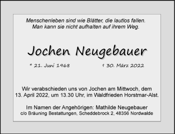 Anzeige von Jochen Neugebauer 