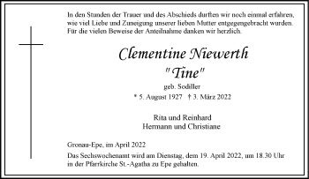 Anzeige von Clementine Niewerth 
