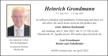 Anzeige von Heinrich Grondmann 