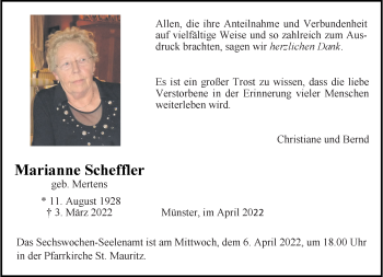 Anzeige von Marianne Scheffler 