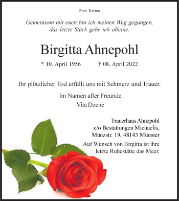 Anzeige von Brigitta Ahnepohl 
