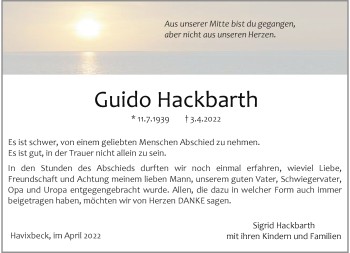 Anzeige von Guido Hackbarth 