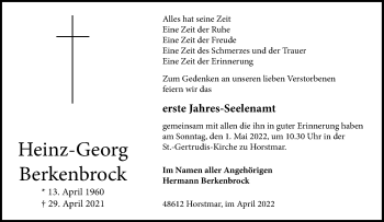 Anzeige von Heinz-Georg Berkenbrock 
