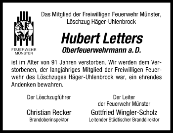 Anzeige von Hubert Letters 
