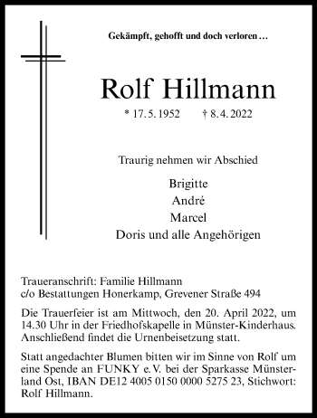 Anzeige von Rolf Hillmann 