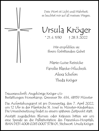 Anzeige von Ursula Kröger 