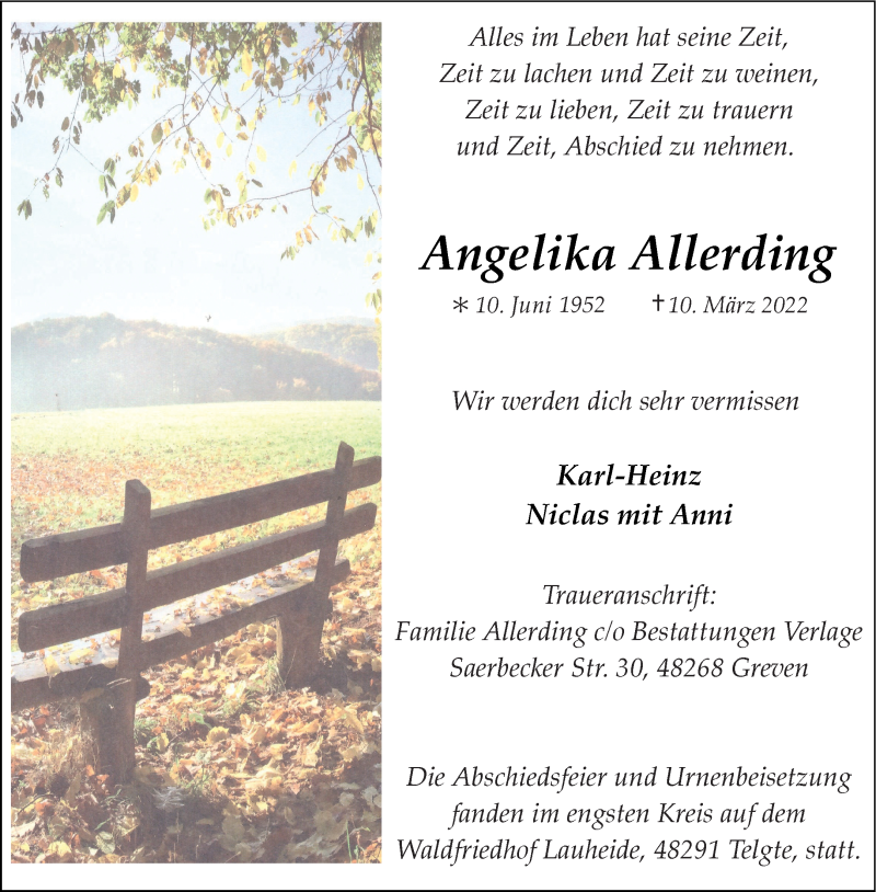  Traueranzeige für Angelika Allerding vom 02.04.2022 aus 