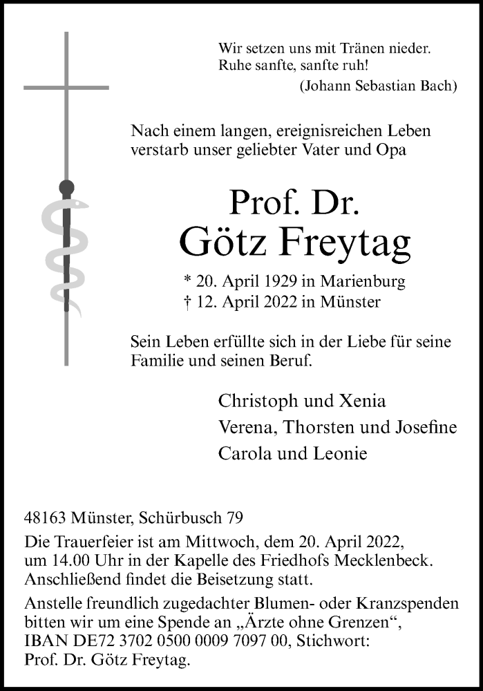  Traueranzeige für Götz Freytag vom 15.04.2022 aus 