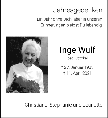 Anzeige von Inge Wulf 