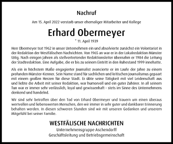 Anzeige von Erhard Obermeyer 