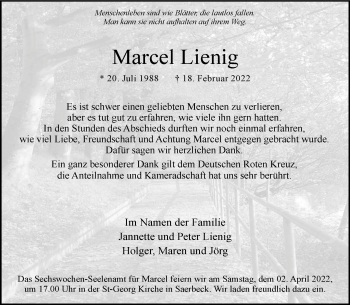 Anzeige von Marcel Lienig 