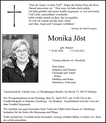 Anzeige von Monika Jöst 