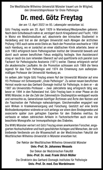 Anzeige von Götz Freytag 