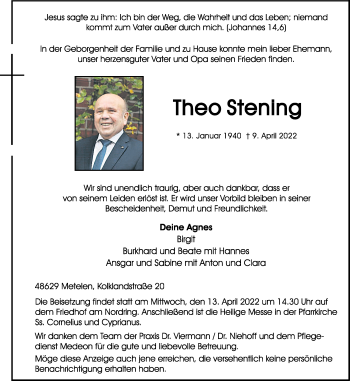 Anzeige von Theo Stening 