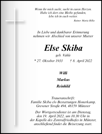 Anzeige von Else Skiba 