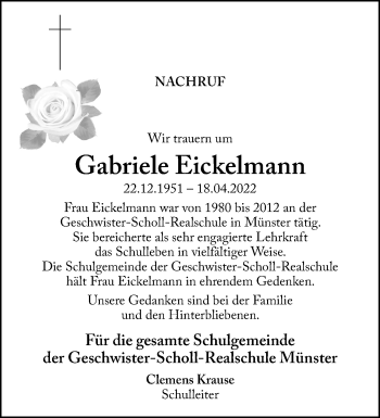 Anzeige von Gabriele Eickelmann 