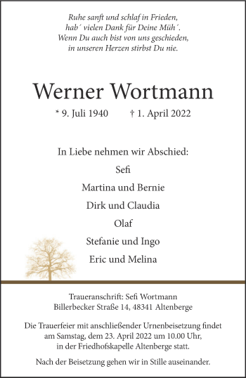 Anzeige von Werner Wortmann 