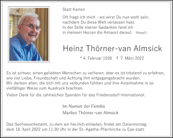 Anzeige von Heinz Thörner-van Almsick 