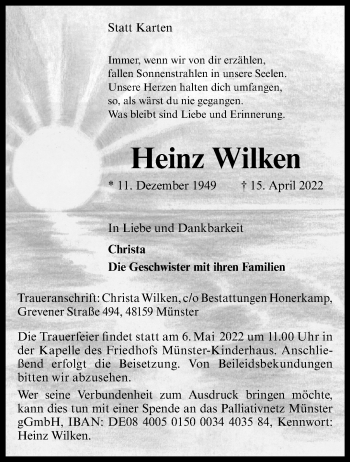 Anzeige von Heinz Wilken 
