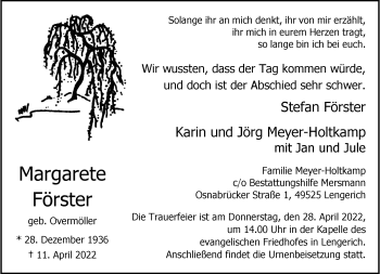 Anzeige von Margarete Förster 
